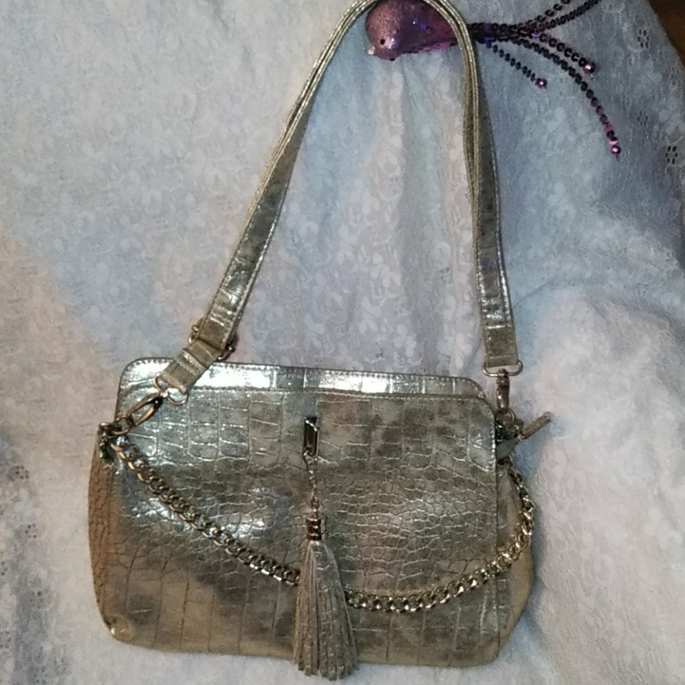 GALiAN New York Gold Crocco Metallic Bag